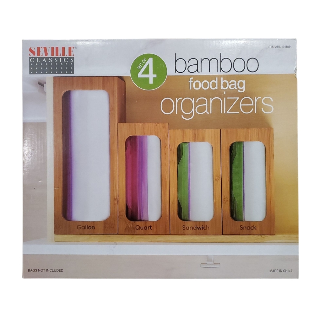Seville Classics Bamboo Bag Storage Organizer for Drawer 4 piece NIB